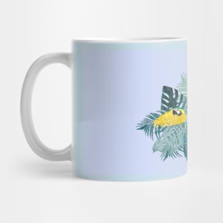 Tropical Marbled Paper Parrot with Jungle Leaves-Blue Mug